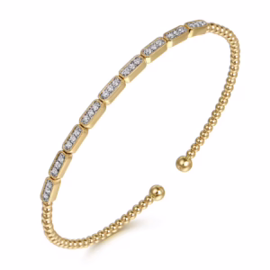 14K Yellow Gold Bujukan Bead Bangle with .26ctw Diamonds Size 6.25 Bracelets 7