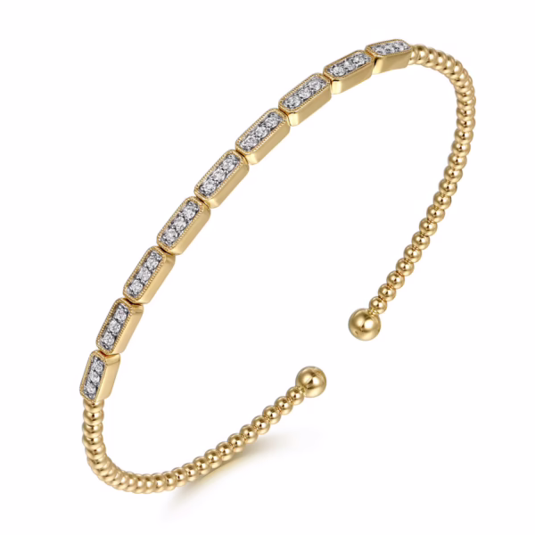 14K Yellow Gold Bujukan Bead Bangle with .26ctw Diamonds Size 6.25 Bracelets 11