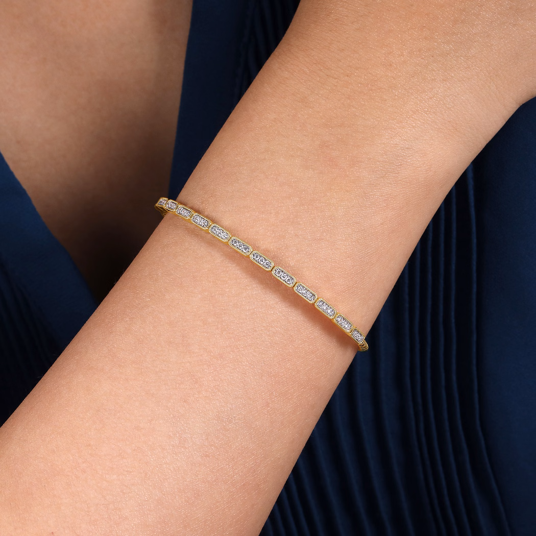 14K Yellow Gold Bujukan Bead Bangle with .26ctw Diamonds Size 6.25 Bracelets 2