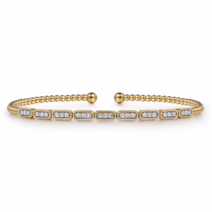14K Yellow Gold Bujukan Bead Bangle with .26ctw Diamonds Size 6.25
