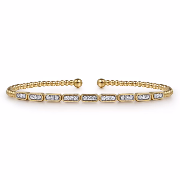 14K Yellow Gold Bujukan Bead Bangle with .26ctw Diamonds Size 6.25 Bracelets 9