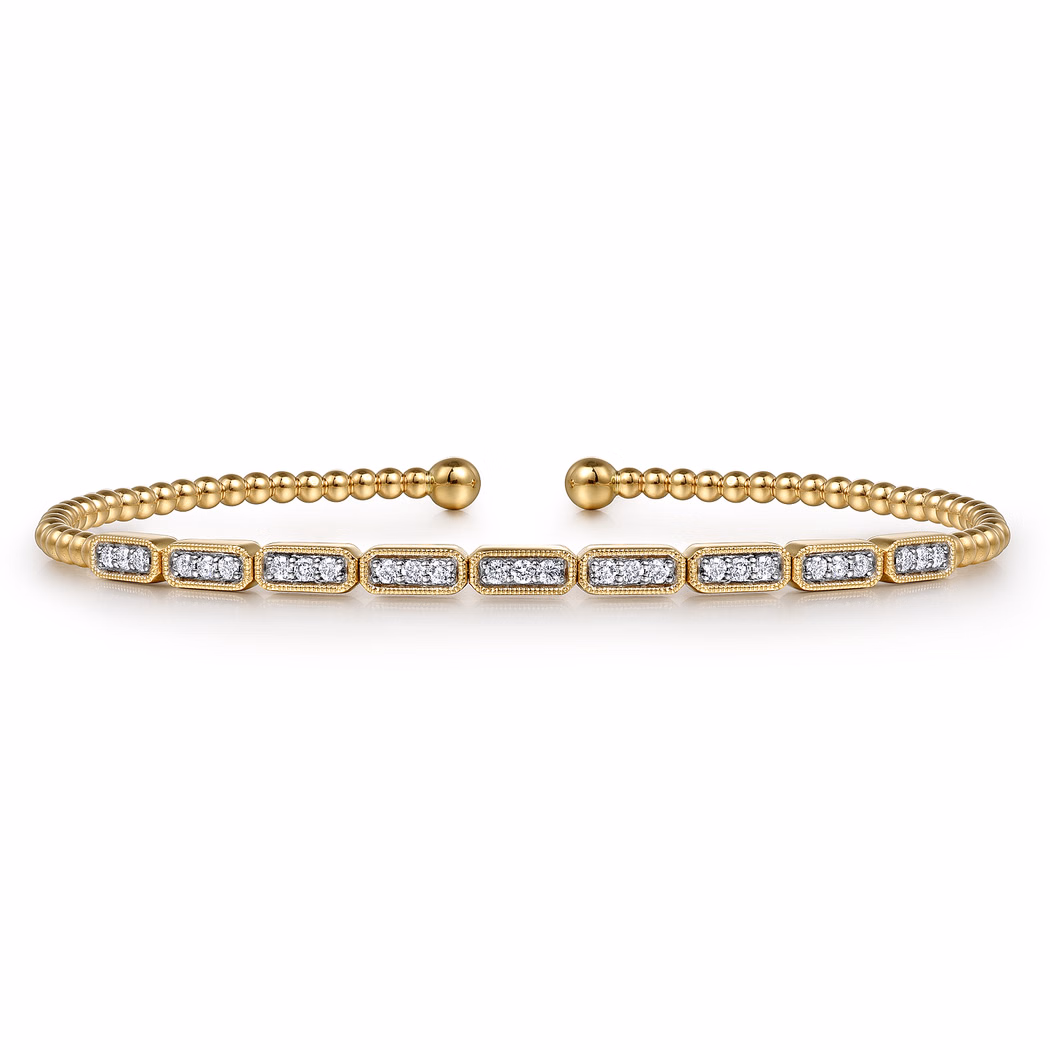 14K Yellow Gold Bujukan Bead Bangle with .26ctw Diamonds Size 6.25 Bracelets