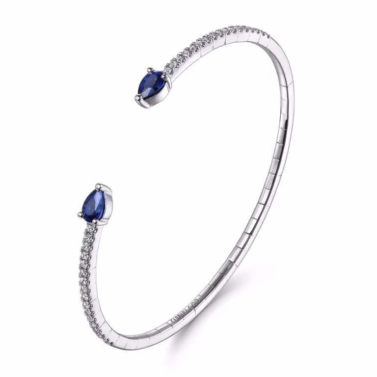 14K White Gold Arrow Bangle with 1.17ctw Sapphires & .50ctw Diamonds Size 6.25 Bracelets 7