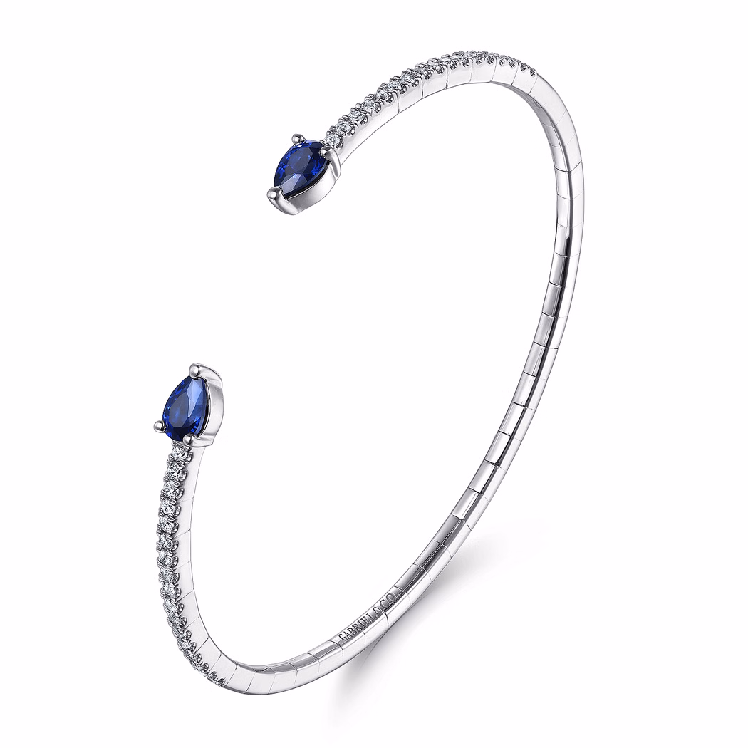 14K White Gold Arrow Bangle with 1.17ctw Sapphires & .50ctw Diamonds Size 6.25 Bracelets 3