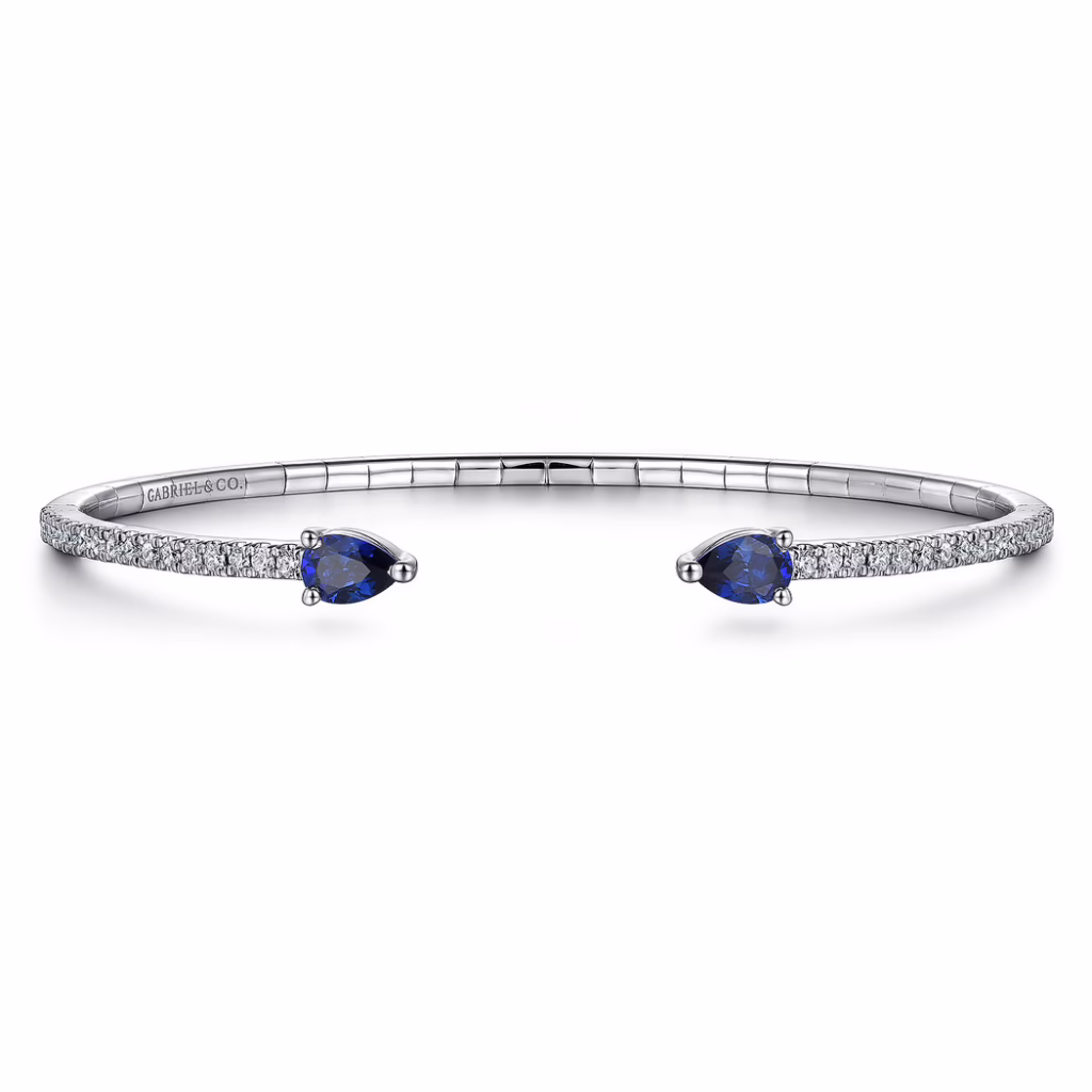 14K White Gold Arrow Bangle with 1.17ctw Sapphires & .50ctw Diamonds Size 6.25 Bracelets 5