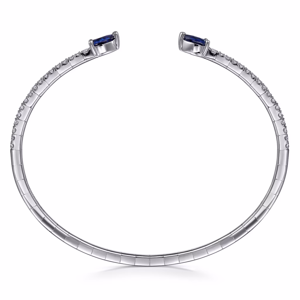14K White Gold Arrow Bangle with 1.17ctw Sapphires & .50ctw Diamonds Size 6.25 Bracelets 8