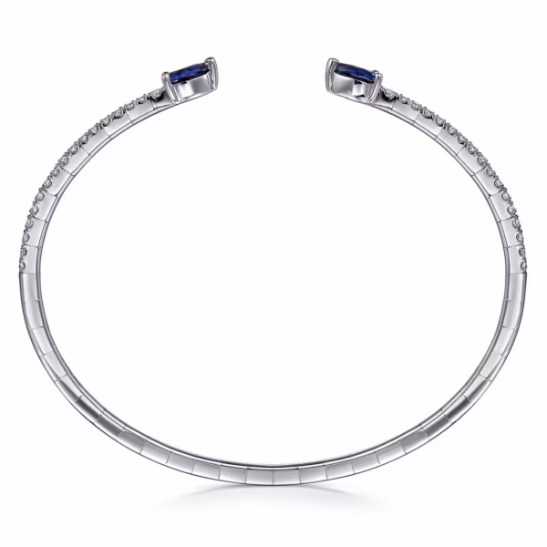 14K White Gold Arrow Bangle with 1.17ctw Sapphires & .50ctw Diamonds Size 6.25 Bracelets 12