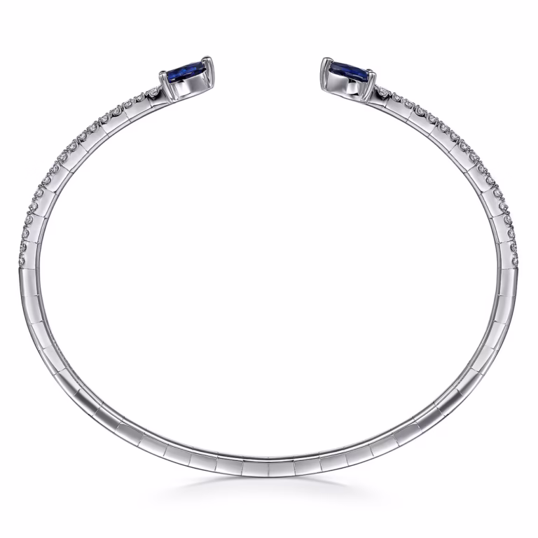 14K White Gold Arrow Bangle with 1.17ctw Sapphires & .50ctw Diamonds Size 6.25 Bracelets 8