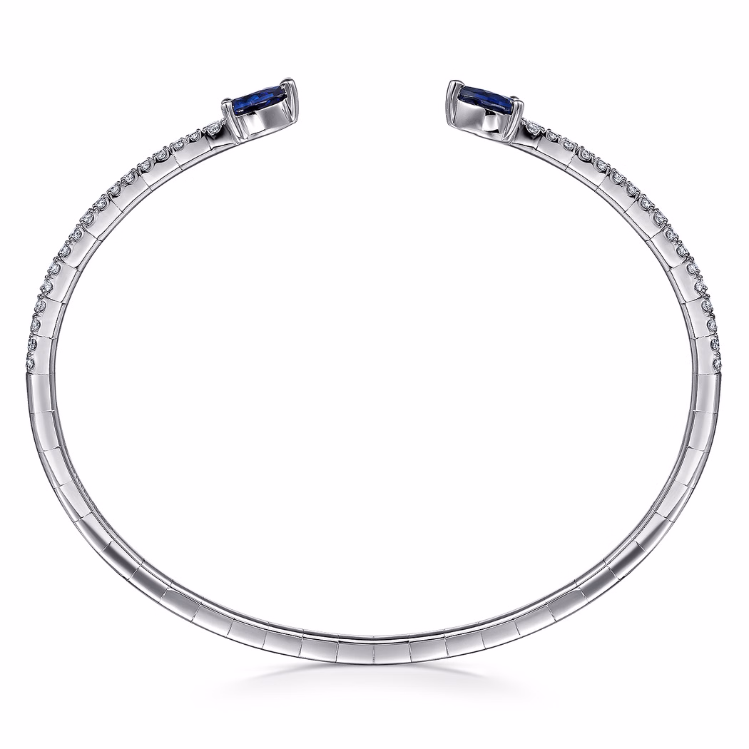 14K White Gold Arrow Bangle with 1.17ctw Sapphires & .50ctw Diamonds Size 6.25 Bracelets 4