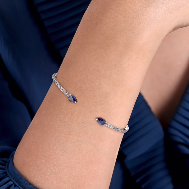14K White Gold Arrow Bangle with 1.17ctw Sapphires & .50ctw Diamonds Size 6.25 Bracelets 6