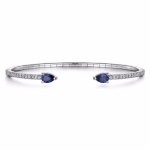 14K White Gold Arrow Bangle with 1.17ctw Sapphires & .50ctw Diamonds Size 6.25