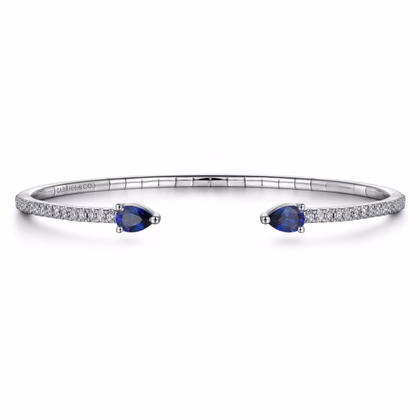 14K White Gold Arrow Bangle with 1.17ctw Sapphires & .50ctw Diamonds Size 6.25 Bracelets 9