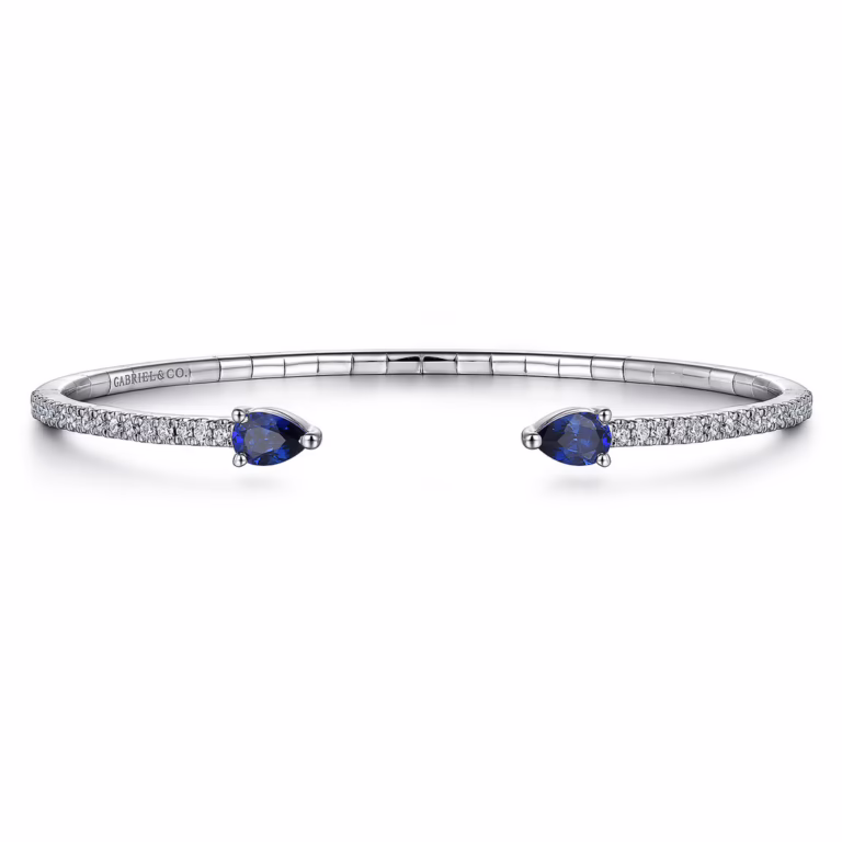 14K White Gold Arrow Bangle with 1.17ctw Sapphires & .50ctw Diamonds Size 6.25 Bracelets 5
