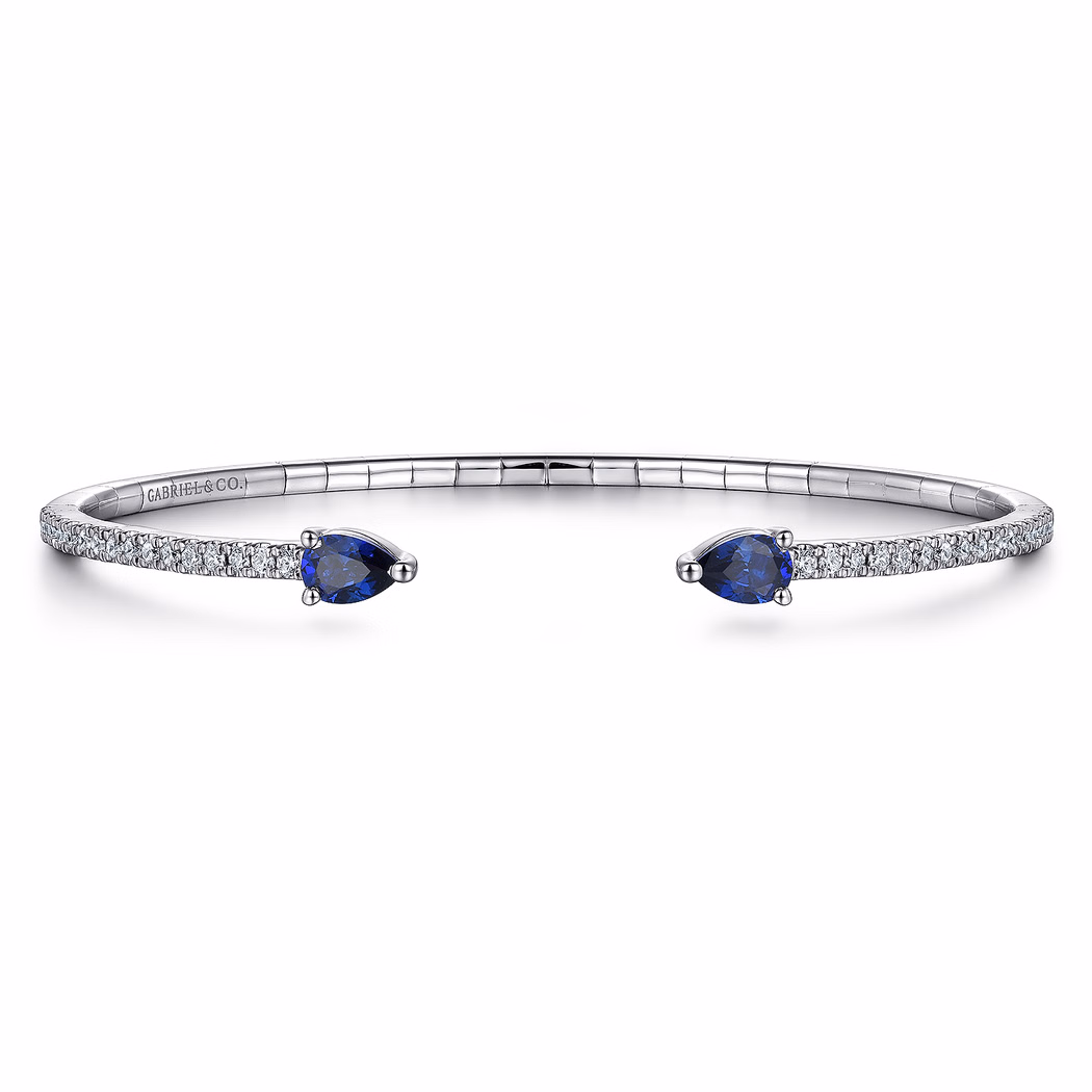 14K White Gold Arrow Bangle with 1.17ctw Sapphires & .50ctw Diamonds Size 6.25 Bracelets