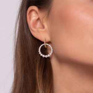 14K Two-Tone Bujukan Bead Drop Huggies with 1.05ctw Diamonds Earrings 6