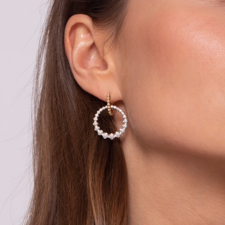 14K Two-Tone Bujukan Bead Drop Huggies with 1.05ctw Diamonds Earrings 6