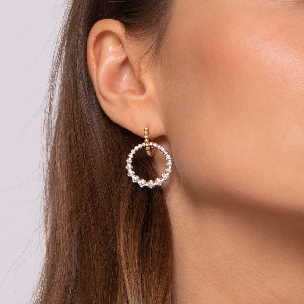 14K Two-Tone Bujukan Bead Drop Huggies with 1.05ctw Diamonds Earrings 3