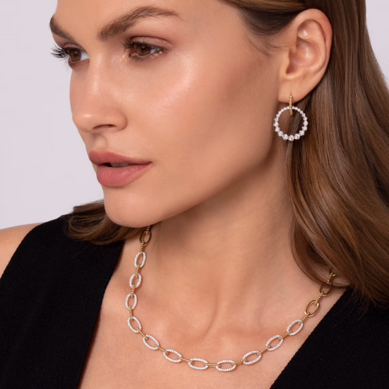 14K Two-Tone Bujukan Bead Drop Huggies with 1.05ctw Diamonds Earrings 5