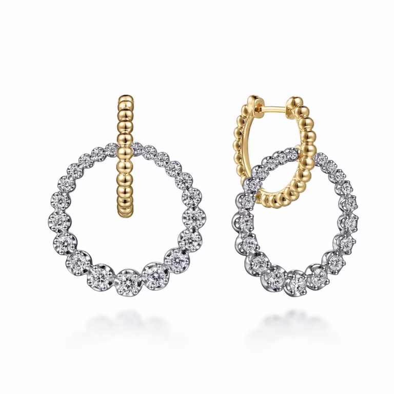 14K Two-Tone Bujukan Bead Drop Huggies with 1.05ctw Diamonds Earrings 4