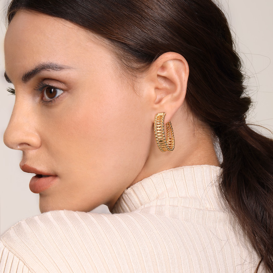 14K Yellow Gold Bujukan Bead Hoops 30mm Earrings 3