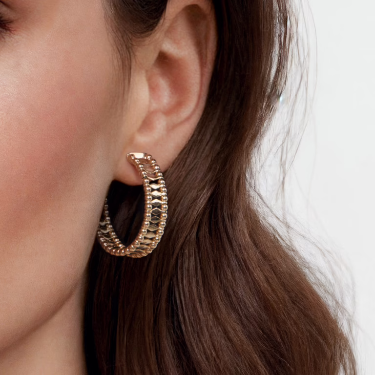 14K Yellow Gold Bujukan Bead Hoops 30mm Earrings 5