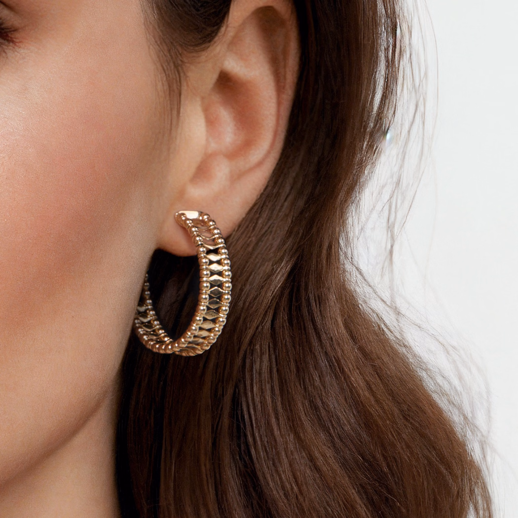 14K Yellow Gold Bujukan Bead Hoops 30mm Earrings 2