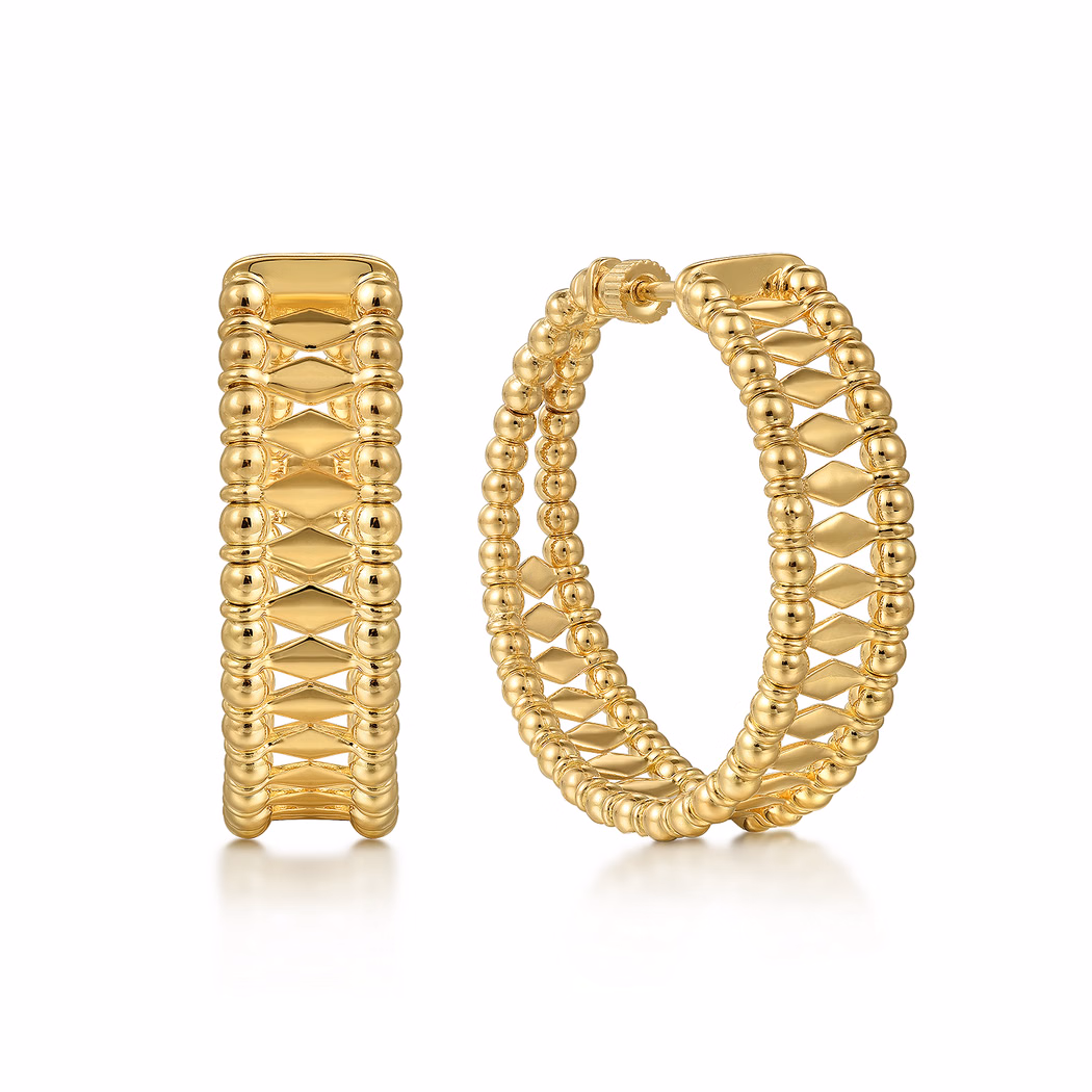 14K Yellow Gold Bujukan Bead Hoops 30mm Earrings