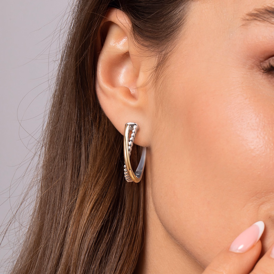 Two-Tone Bujukan Bead Criss Cross Hoops 30mm Earrings 2