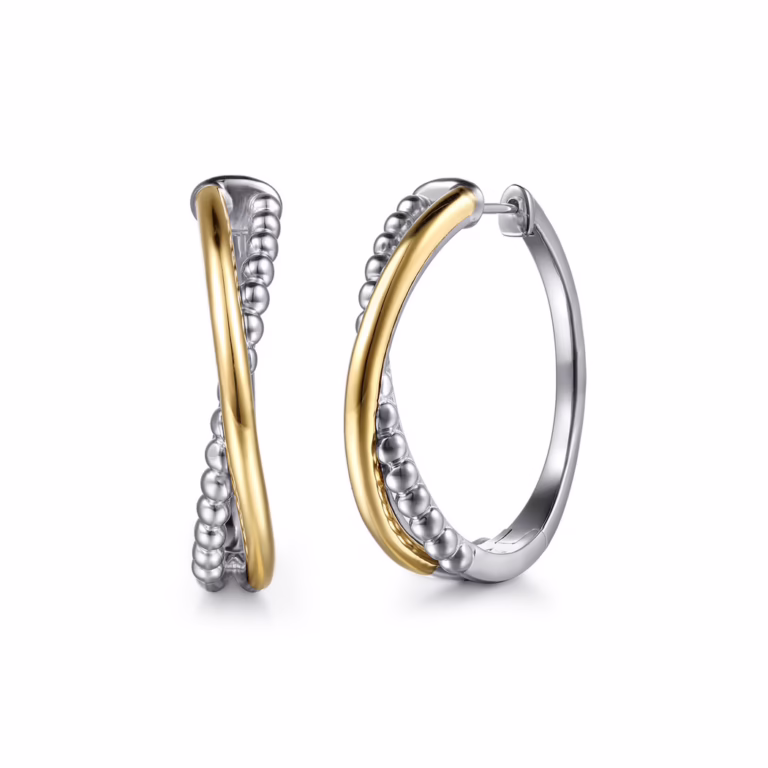 Two-Tone Bujukan Bead Criss Cross Hoops 30mm Earrings 4