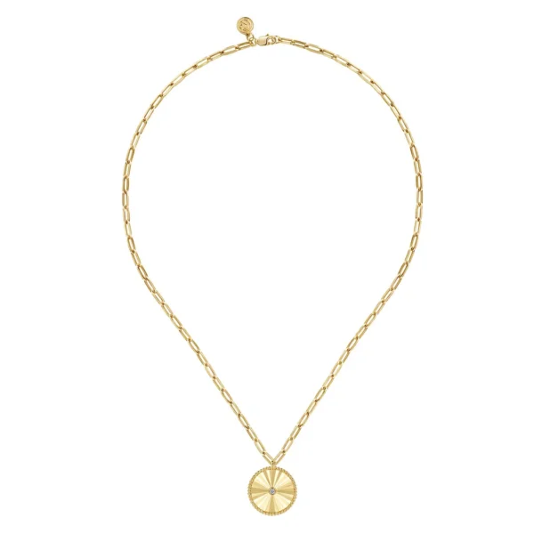 14K Yellow Gold Medallion Necklace with .05ct Diamond 18″ Fine Jewelry 11