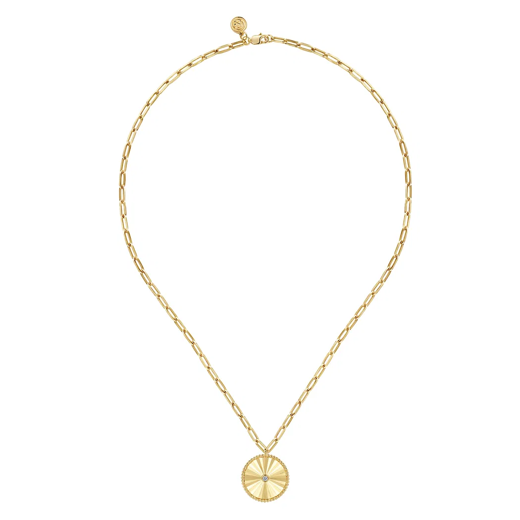 14K Yellow Gold Medallion Necklace with .05ct Diamond 18″ Fine Jewelry 3