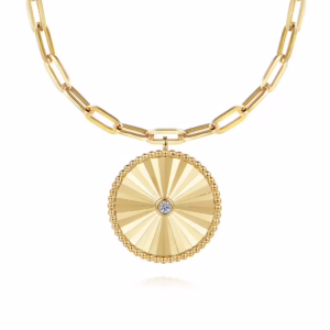 14K Yellow Gold Medallion Necklace with .05ct Diamond 18