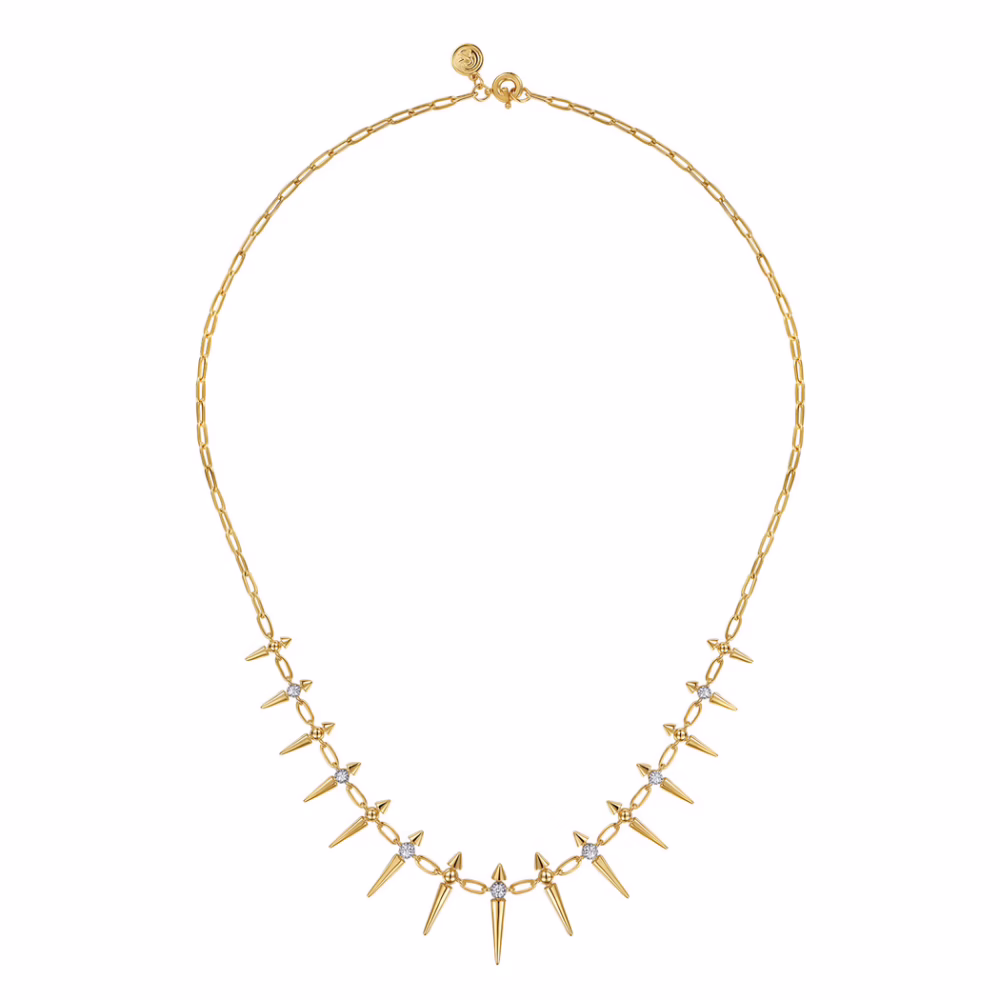 14K Yellow Gold Bujukan Spike Droplet Necklace with .24ctw Diamonds 17″ Fine Jewelry 9