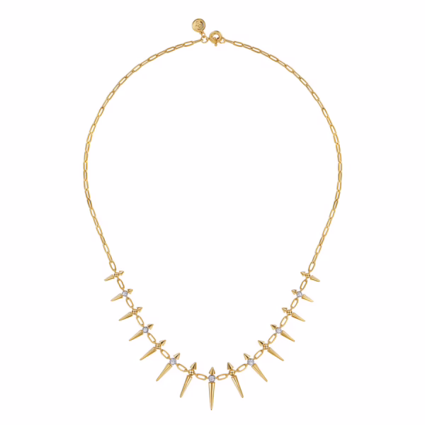 14K Yellow Gold Bujukan Spike Droplet Necklace with .24ctw Diamonds 17″ Fine Jewelry 9