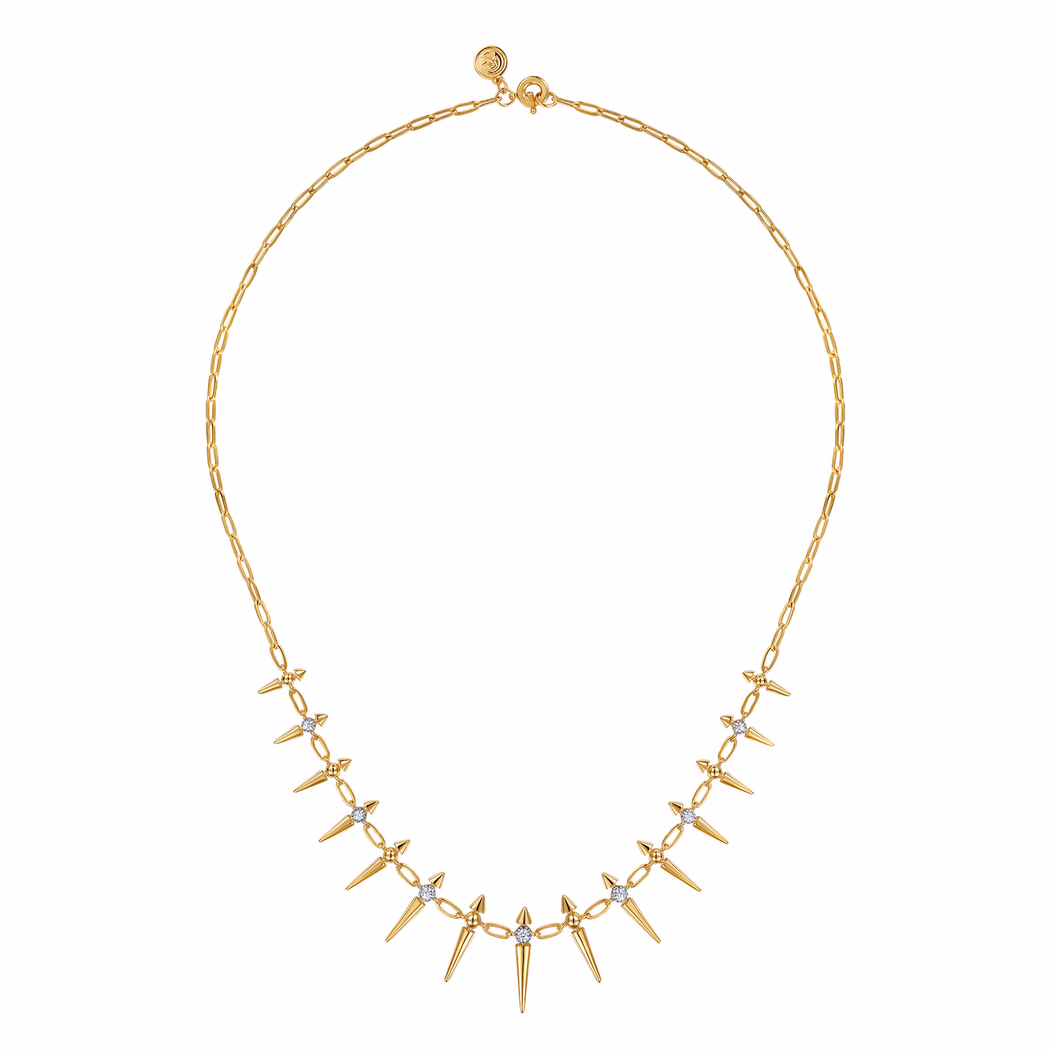 14K Yellow Gold Bujukan Spike Droplet Necklace with .24ctw Diamonds 17″ Fine Jewelry 3