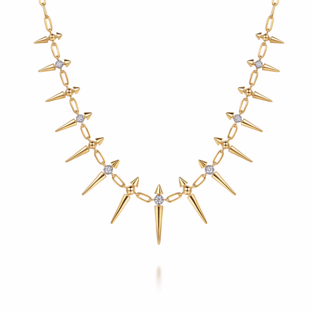 14K Yellow Gold Bujukan Spike Droplet Necklace with .24ctw Diamonds 17″ Fine Jewelry 7