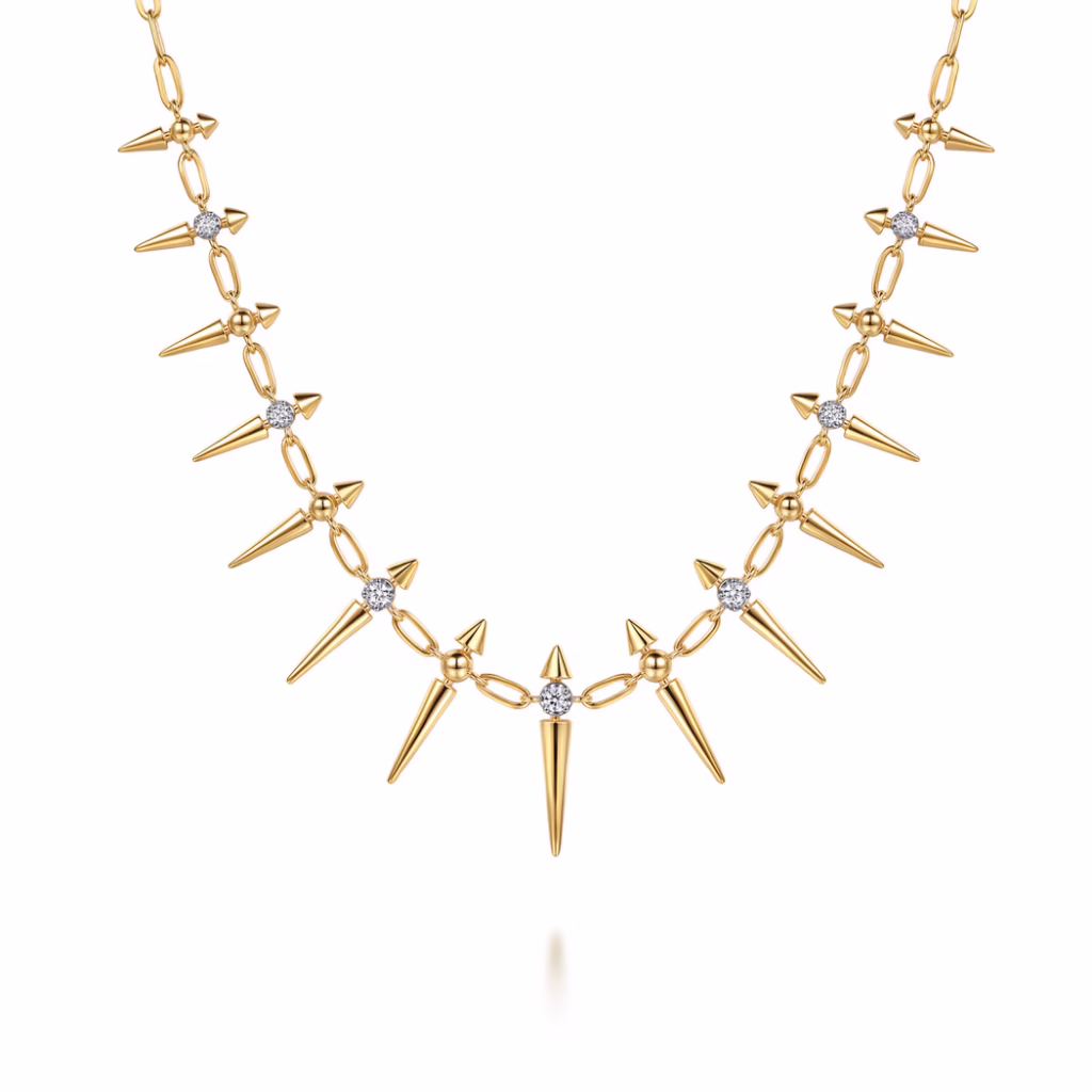 14K Yellow Gold Bujukan Spike Droplet Necklace with .24ctw Diamonds 17″ Fine Jewelry 4