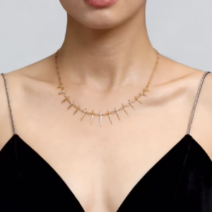 14K Yellow Gold Bujukan Spike Droplet Necklace with .24ctw Diamonds 17