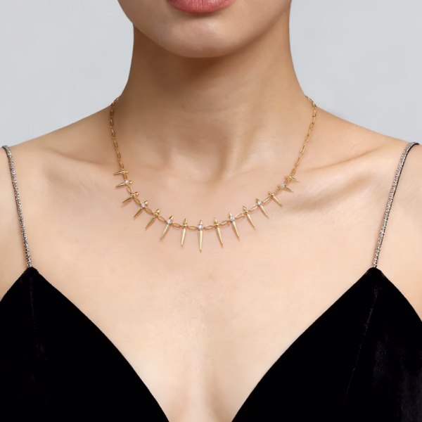 14K Yellow Gold Bujukan Spike Droplet Necklace with .24ctw Diamonds 17″ Fine Jewelry 8