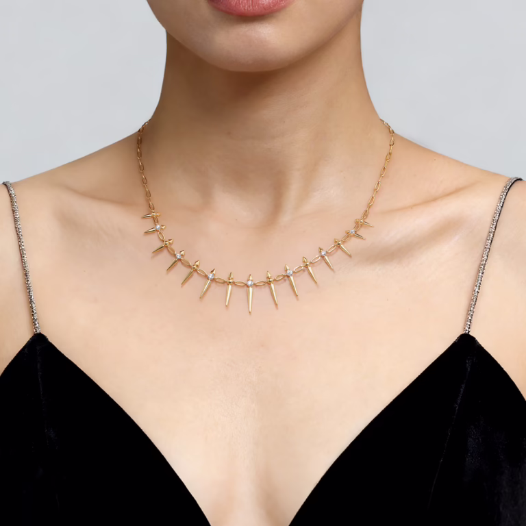14K Yellow Gold Bujukan Spike Droplet Necklace with .24ctw Diamonds 17″ Fine Jewelry 5