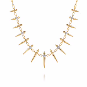 14K Yellow Gold Bujukan Spike Droplet Necklace with .24ctw Diamonds 17