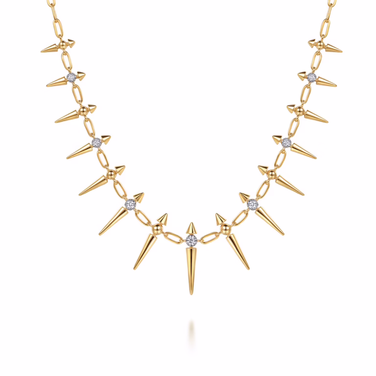 14K Yellow Gold Bujukan Spike Droplet Necklace with .24ctw Diamonds 17″ Fine Jewelry 4