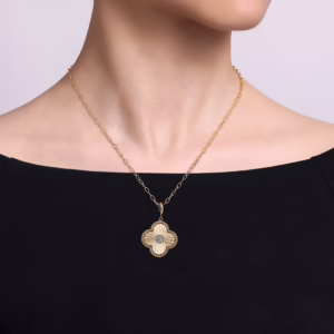 14K Yellow Gold Clover Medallion Pendant with .15ctw Diamonds