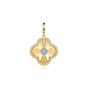 14K Yellow Gold Clover Medallion Pendant with .15ctw Diamonds