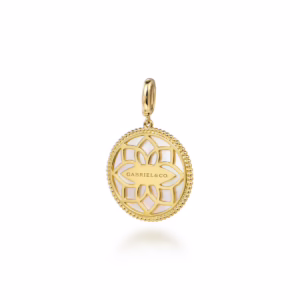 14K Yellow Gold Floral Mother of Pearl Bujukan Medallion with .34ctw Diamonds 24mm Fine Jewelry 6