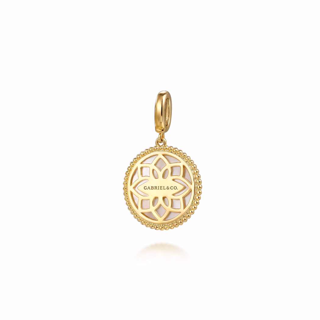 14K Yellow Gold Floral Mother of Pearl Bujukan Medallion with .08ctw Diamonds 18mm Fine Jewelry 3