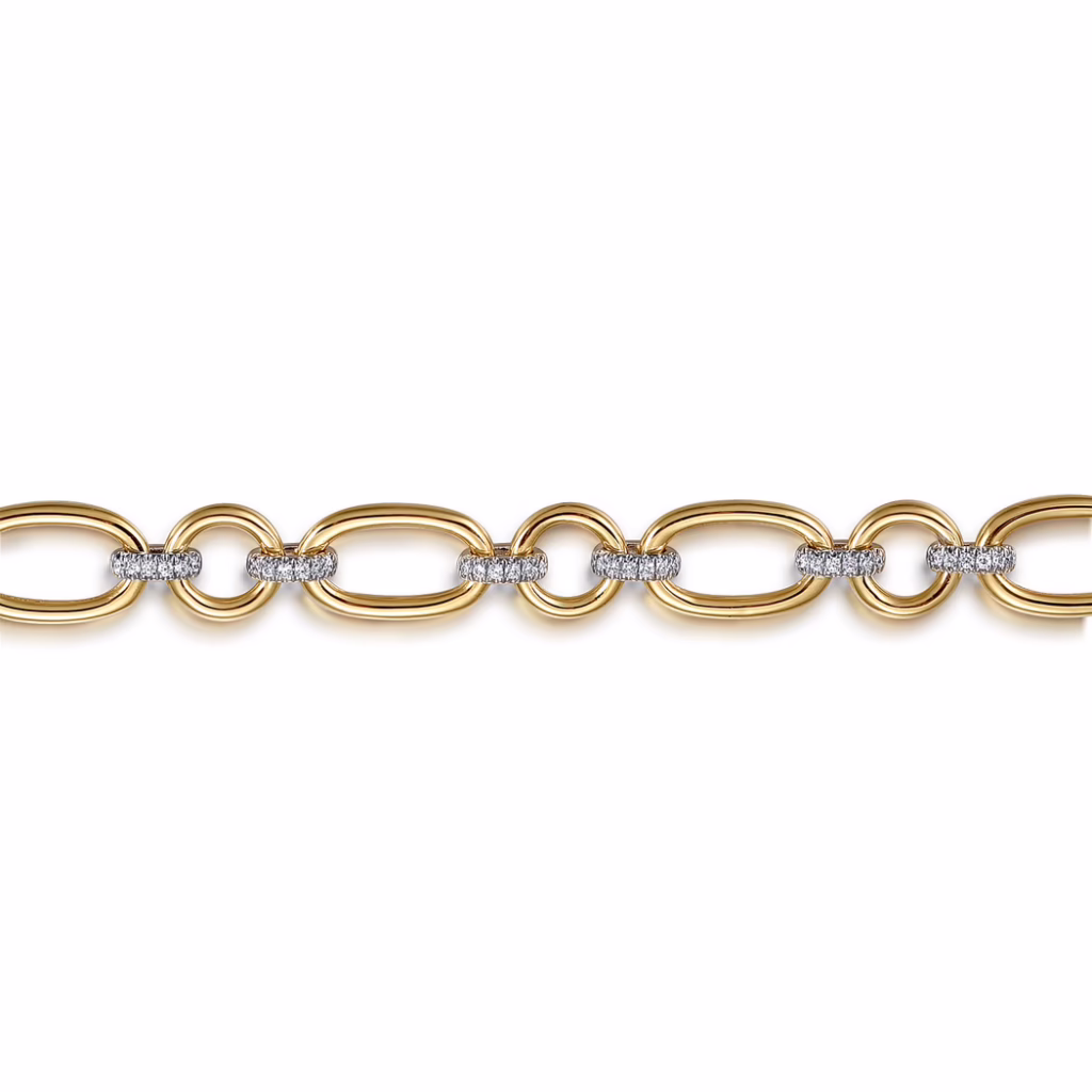 14K Two-Tone Link Chain Bracelet with .38ctw Diamonds 7″ Bracelets 6