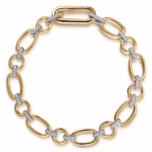 14K Two-Tone Link Chain Bracelet with .38ctw Diamonds 7