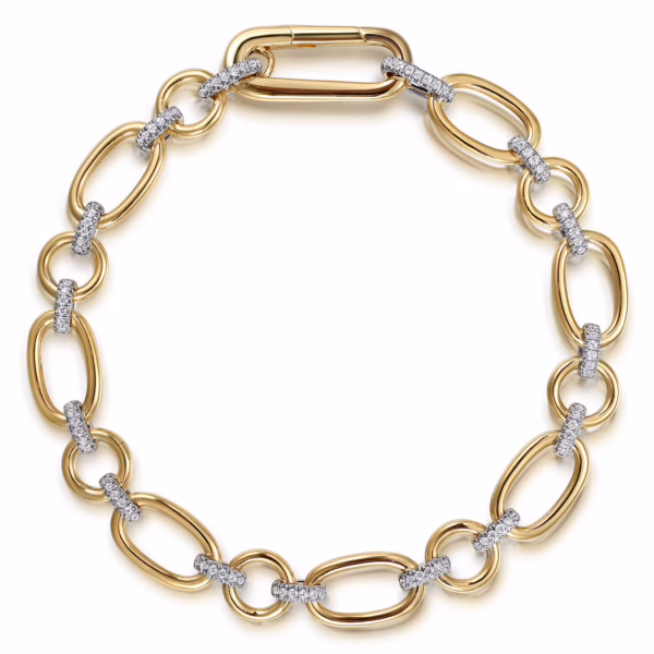 14K Two-Tone Link Chain Bracelet with .38ctw Diamonds 7″ Bracelets 7