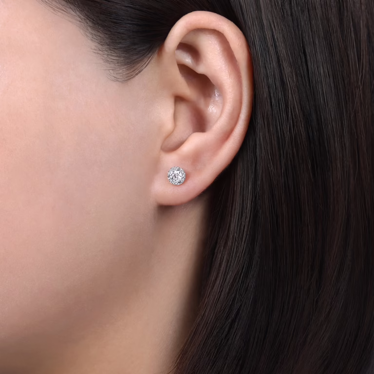 14K White Gold Halo Studs with .57ctw Diamonds Earrings 4